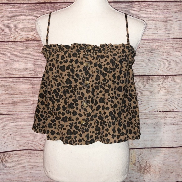 American Eagle Leopard Spotted Flowy Cami Crop Top Size XS - Picture 1 of 14